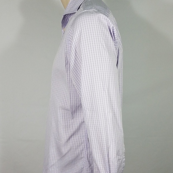 purple white waffle plaid dress shirt mens 16.5 - Picture 5 of 8